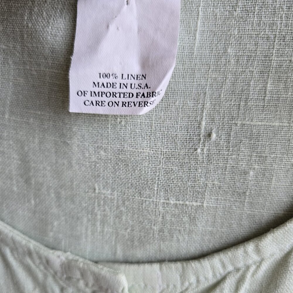 Vintage Hot Cotton by Marc Ware Embroidered Linen Lagenlook Top Button Green - Picture 9 of 12